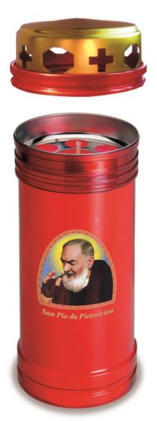 Lumino votivo rosso con Padre Pio 40 l