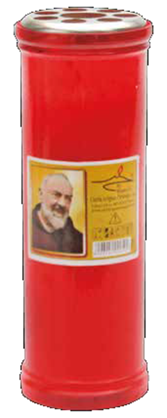 Lumino votivo rosso con Padre Pio 50 T
