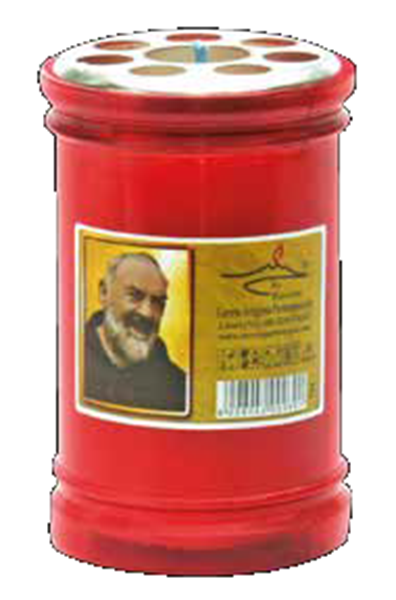 Lumino votivo rosso con Padre Pio 30 T