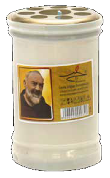 Lumino votivo bianco con Padre Pio  30 T