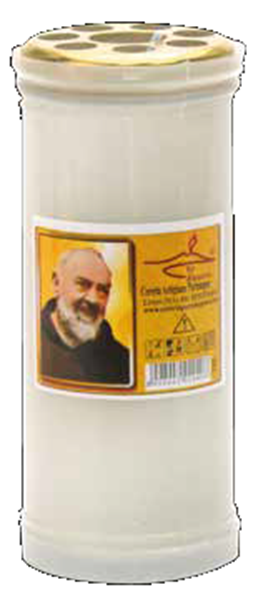 Lumino votivo bianco con Padre Pio 40 T