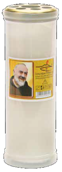 Lumino votivo bianco con Padre Pio 50 T