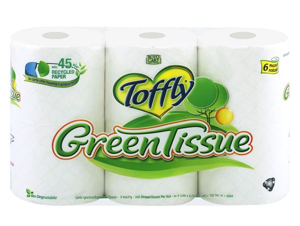 Immagine di TOFFLY CARTA IGIENICA 3 VELI X 6 MAXI ROTOLI GREEN TISSUE ECOLOGICA