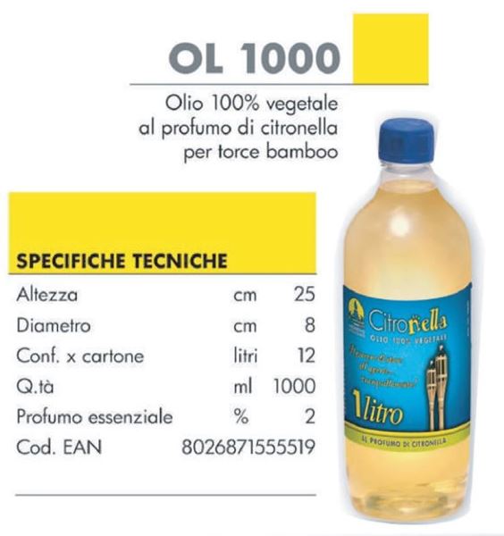 Immagine di OLIO VEGETALE CITRONELLA PER TORCE BAMBOO L 1 