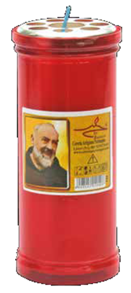 Lumino votivo rosso con Padre Pio 40 T
