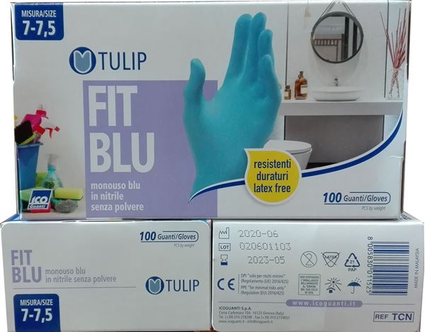 Immagine di TULIP GUANTI NITRILE 100 AZZURRI MEDI 7/7,5