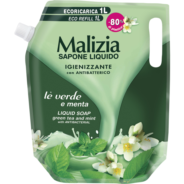 Immagine di Malizia sapone ricarica igienizzante tè verde & menta 1 L