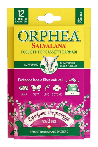 Orphea Busta da 12 Foglietti Salvalana per cassetti e armadi al profumo di Patchouli