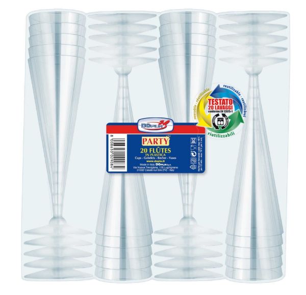Bicchieri flutes trasparenti bio x 20 riutilizzabili