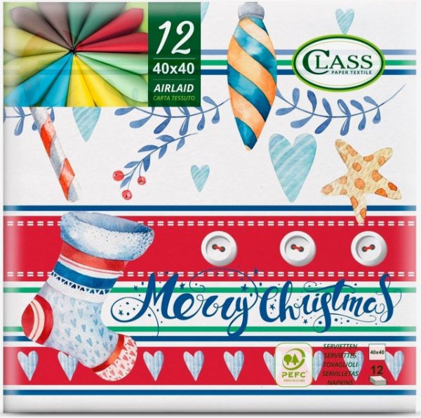 Tovaglioli di carta decorati Merry Christmas Class 40x40 12 pz